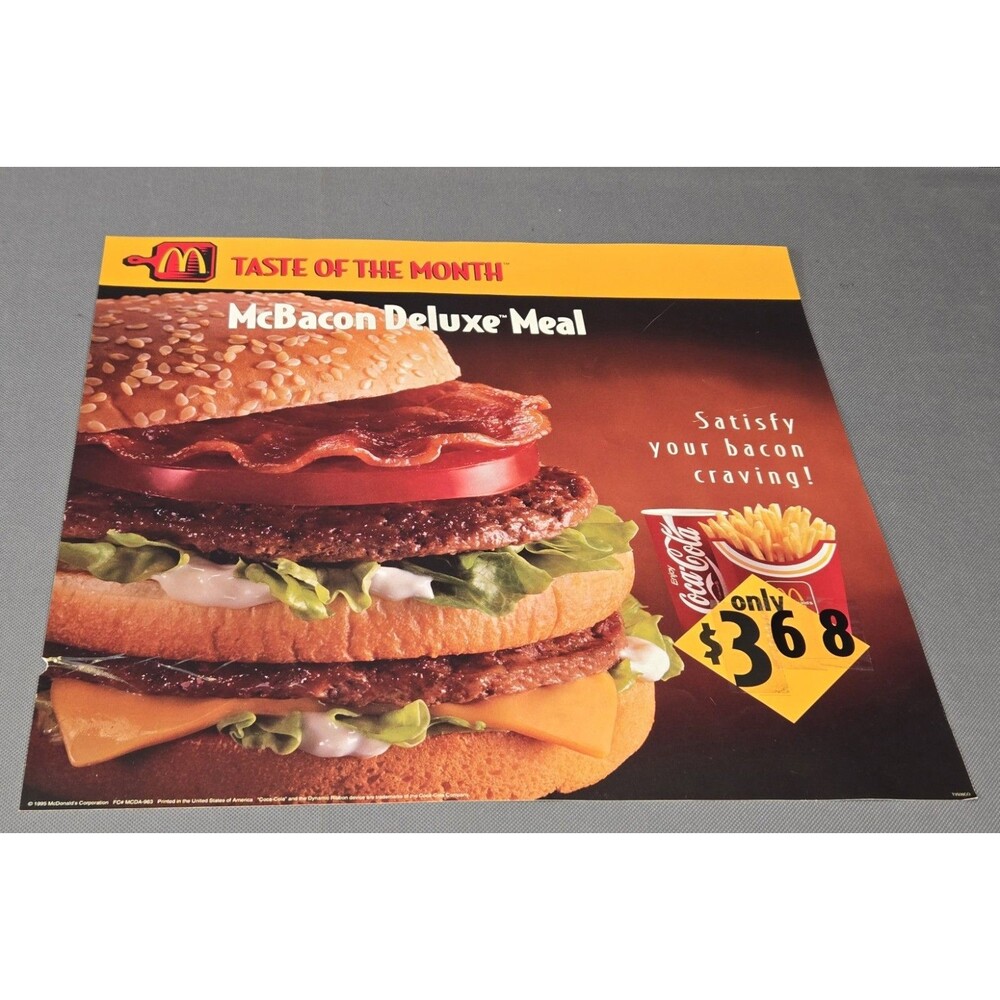 Vintage 1995 McDonald's McBacon Deluxe Meal Translite Menu Sign Insert 90s Promo
